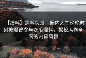 【爆料】黑料突发：圈内人在傍晚时刻被曝曾参与吃瓜爆料，揭秘席卷全网的内幕风暴