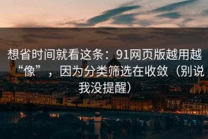想省时间就看这条：91网页版越用越“像”，因为分类筛选在收敛（别说我没提醒）