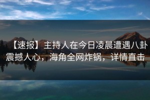 【速报】主持人在今日凌晨遭遇八卦震撼人心，海角全网炸锅，详情直击