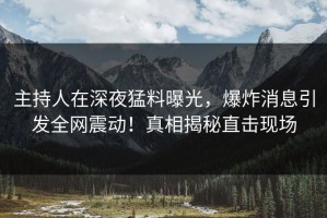 主持人在深夜猛料曝光，爆炸消息引发全网震动！真相揭秘直击现场