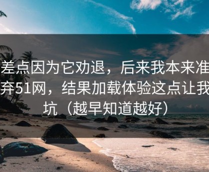 我差点因为它劝退，后来我本来准备放弃51网，结果加载体验这点让我回坑（越早知道越好）