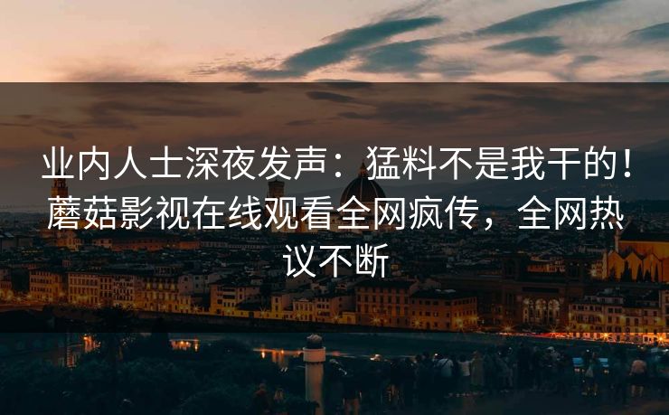 业内人士深夜发声：猛料不是我干的！蘑菇影视在线观看全网疯传，全网热议不断